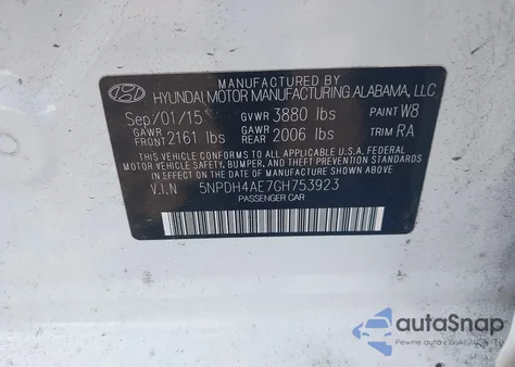2016 Hyundai Elantra Se z USA, uszkodzony, nr VIN 5NPDH4AE7GH753923